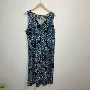 Vintage Hilo Hattie Blue Palm Leaf Haywain Tropical Cover up Beach Dress Size XL